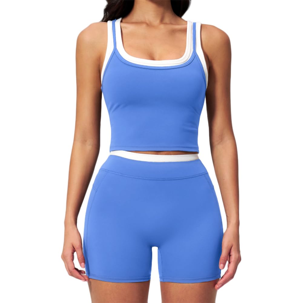 JPXJGT Women's Yoga Set High-Waisted Outdoor Leisure City Fitness Sports Set with Pockets(Size:M,Color:Blue)