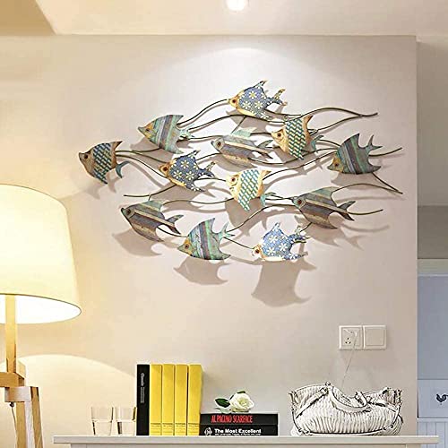 Kileli 3D School Of Fish Metal Wall Art Wall Sculptures, Made By Hand, Vintage Details Metal Wall Decor For Home Garden Bedroom,112X66Cm/44*25.9'' #TOP6