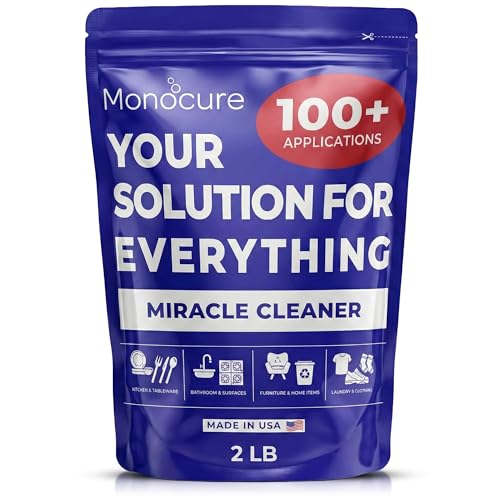 Monocure Miracle Cleaner - Multipurpose Oxygen Bleach Powder with Sodium Percarbonate - Detergent Cleaner for Bathroom Shower Floor Grout Upholstery Kitchen and Clothes Stain Remover