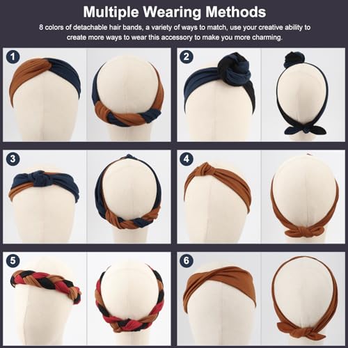 Image of DRESHOW 8 Pack Adjustable Knotted Headbands Non Slip Elastic Yoga Hair Bands Solid Colors Headbands for Women and Girls