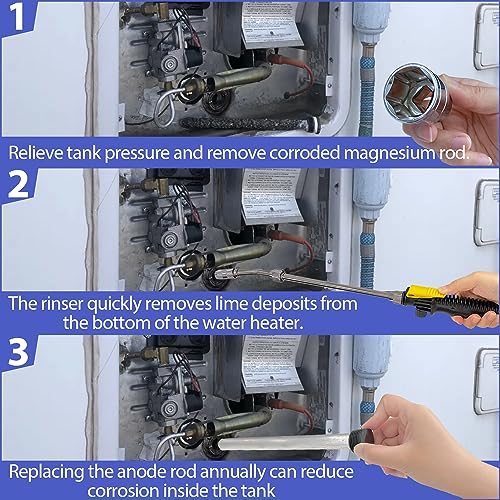Image of Sutekus RV Water Heater Anode Rod and Flush Wand Set Remove Sediment and Scale RV Water Heater Tank Rinser Flusher with 3 /4 inch NPT Magnesium Rod & Seal Tape