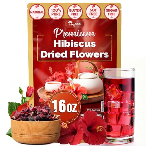TOG999, Premium Hibiscus Flowers 16oz | Dried Petals | Naturally Caffeine-Free Herbal Tea | Vibrant Color & Tart Floral Flavor | Non-GMO, Gluten-Free, Vegan | Perfect for Tea, Beverages, and Crafts
