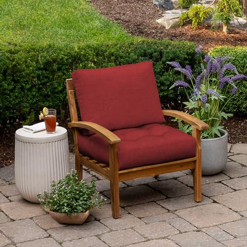 Image of ARDEN Outdoor Plush Modern Tufted Blowfill Deep Seat Set, 24 in x 24 in, Weather-Proof, Rain-Proof, Fade Resistant Patio Cushion, Ultra Cozy Ruby Red Leala