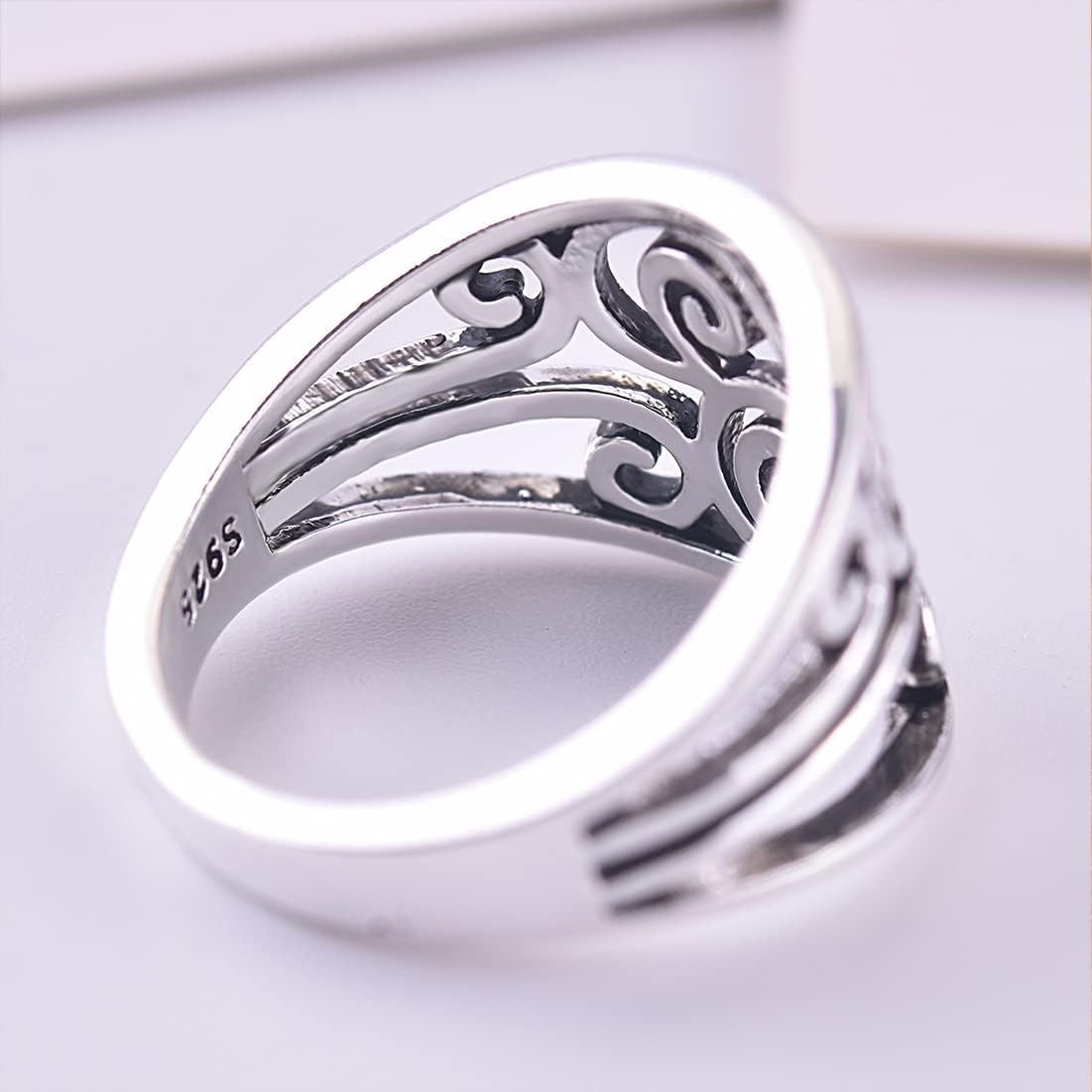 Hollow Flower Statement Band Ring for Women,S925 Sterling Silver Wave Chunky Ring,Large Thumb Index Finger Jewelry for Her - Image 3