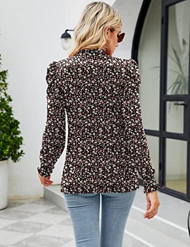 Image of LUYAA Puff Long Sleeve Shirts for Women Tops Dressy Casual Frill Mock Neck Smocked Cuffs Blouses