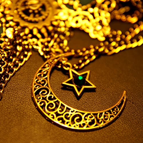 GRACEART Women Steampunk Necklace Vintage Bronze Gold Moon Pendant Lace Choker3