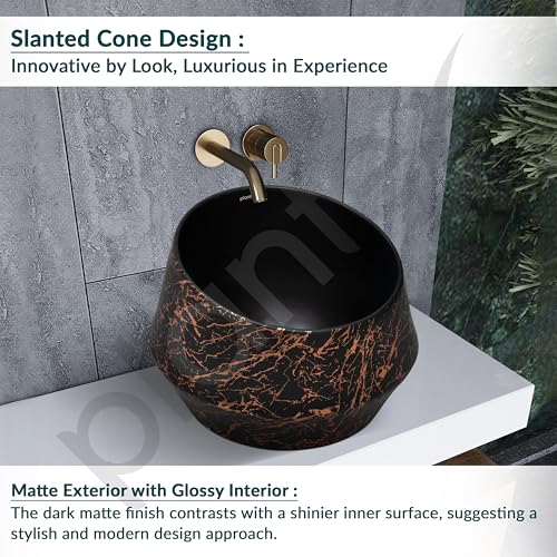 Image of Plantex Ceramic Tabletop Washbasin /Bathroom Basin Sink /Basin for Bathroom /Wash Basin for Restaurant /Hotel (Black & Gold - 16.5 x 16.5 x 13 Inch)