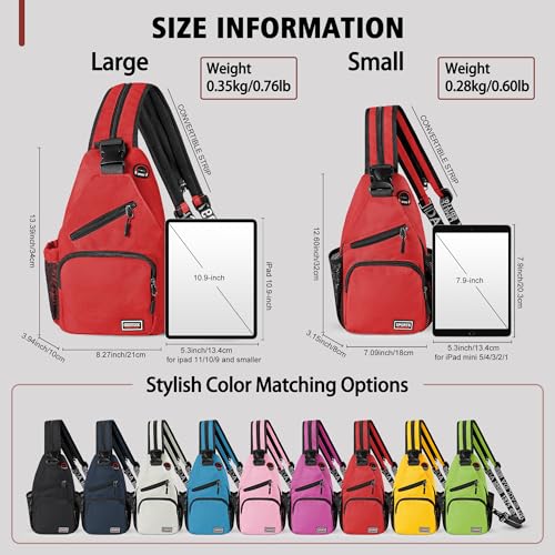 Image of Geestock Convertible Sling Bag for Women Men, Lightweight Crossbody Backpack Daypack Chest Bag Fit 10.9 inch Tablet for Travel, Sport, Hiking & Commute, Red, 8.27inx3.94inx13.39in
