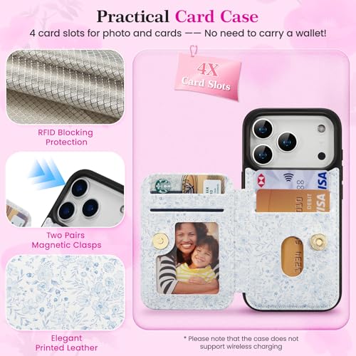 ZCDAYE Wallet Case with Card Holder for iPhone 17 Pro Max, Blue Flower by ZCDAYE - Used condition - Image 3