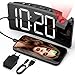 Sveglia da Comodino, Sveglia con Proiettore 180°, Luminosità a 4 Livelli, Largo Display LED, Sveglia Digitale con Porta di Ricarica USB, 9min Snooze, 12/24H, Sveglia per Bambini, Adolescente, Sambuco