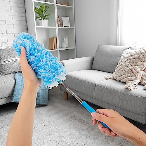 Image of Tanlade 24 Pcs Microfiber Feather Duster for Cleaning, Extendable 13-31 Inch Ceiling Fan Duster with Bendable Head, Washable Tools for Ceiling Fans, Furniture, Car, Cobwebs (Bright Color)