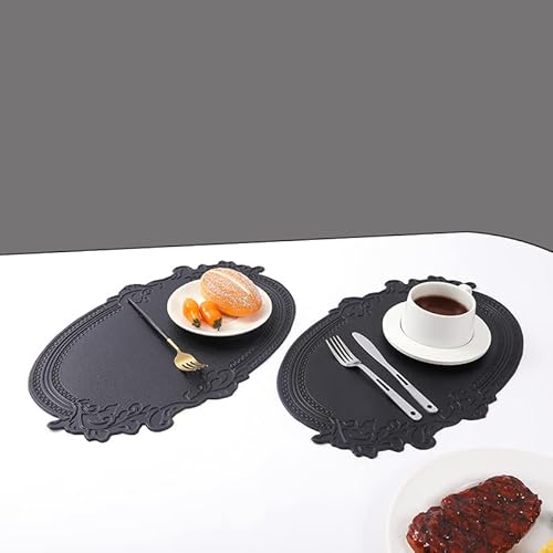Oval Placemats Indoor Set Of 6 Wipeable Black Faux Leather Place Mat Reversible Waterproof Table Mats Patio Placemats Heat Resistant Anti Oil Washable Decorate For Dining Table #TOP4
