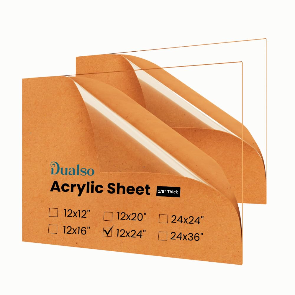 Plexiglass Sheets 1/8" Thick (3mm) Acrylic Sheets - Clear Acrylic Sheet, 12” x 24” (2 Pack) Set for Displays – for Signs - Cast Plexiglass Sheet for