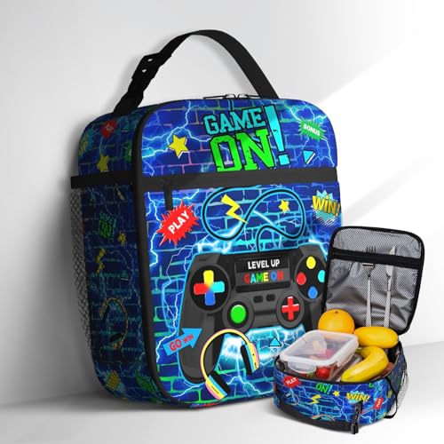 EluteFpme Game Insulated Lunch Box for Boys Girls Portable Video Game Lunch Bag for Kids Adult Teens School Work Office Travel Picnic Hiking Beach...