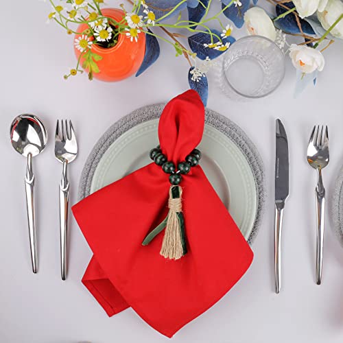 Green And Black Plaid Tassel Dinner Napkin Rings Holder, Wood Bead Napkin Ring Set Of 6, Rustic Napkin Rings Handmade By Braided Jute And Bead For St Patricks Day Weeding Christmas Party Celebration #TOP2