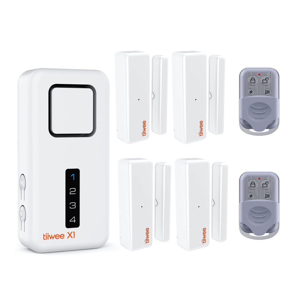 tiiwee X1 Sistema de Alarma para el Hogar - Inalámbrico - Sirena de 120 dB, 4 Sensores de Puerta y Ventana y 2 Controles Remotos