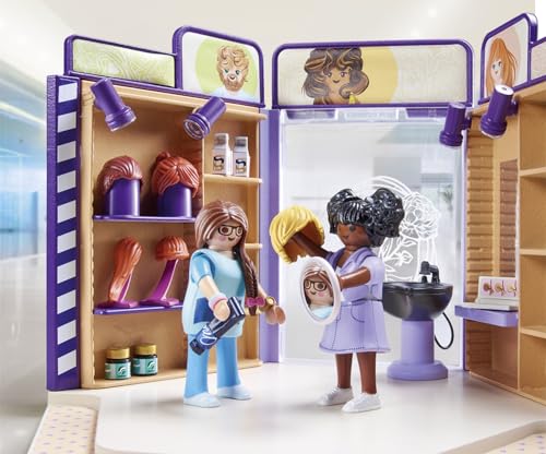 Playmobil 71535 Salon de Coiffure Comprend Deux Personnages Un Fauteuil de barbier avec Appui tête Un Miroir et des Accessoires MyLife Dès - vue 6