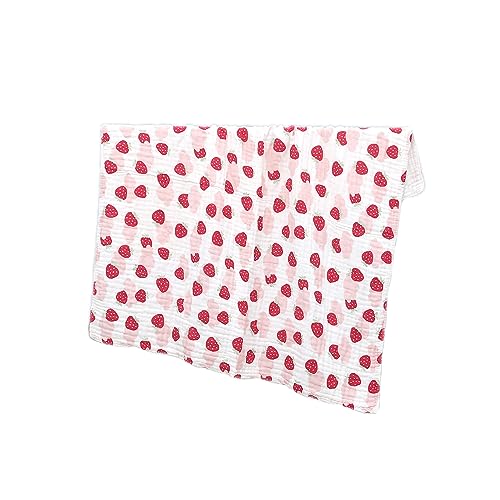 Image of Comfy 6-Layer Muslin Baby Blanket, 43x43 Inch Soft Swaddle Wrap for Newborn Toddler, Breathable Plush Cover, Ideal for Receiving Tummy Time, Strawberry Pattern