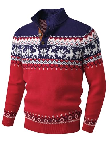 Image of JMIERR Men's Cable Knit Pullover Sweater Casual Long Sleeve Stand Collar Button Knitted Sweaters