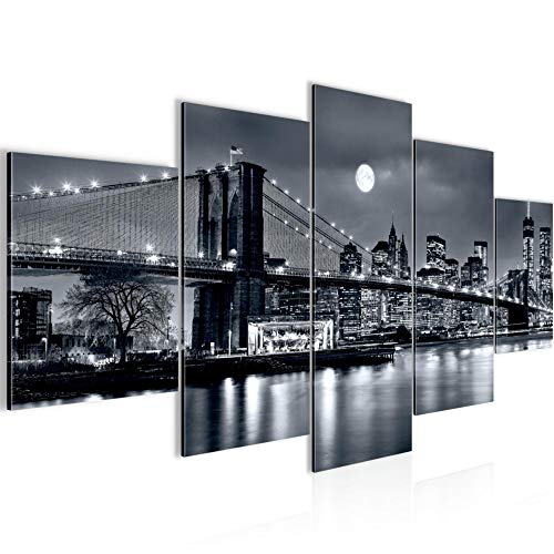 Runa Art - Tableau New York City 200 x 100 cm 5 Parties XXL Decoration Murale Dessin Noir Et Blanc 606751a