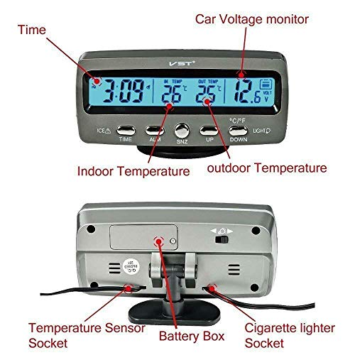 Car Thermometer Voltmeter, Thermometer Car, Calendar, Clock, Outdoor Temperature And Voltage With Blue Backlight Hours #TOP2