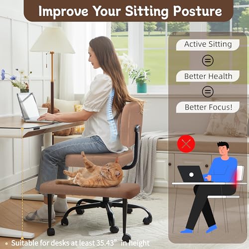 Image of Ergonomic Criss Cross Legged Office Chair, ADHD Chair, 360 Swivel Meditation Kneeling Chair with Wheels, Adjustable Footrest, Bigger & Wider Height Adjustable Seat, Strong Lumbar Support, Browncloth