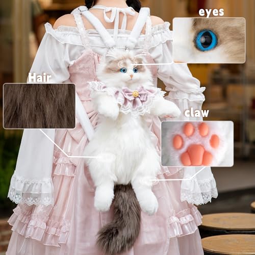 Image of Chongker Ragdoll Cat Backpack - Realistic Stuffed Animal Purse, Plush Cat Backpack for Kids & Adults, White