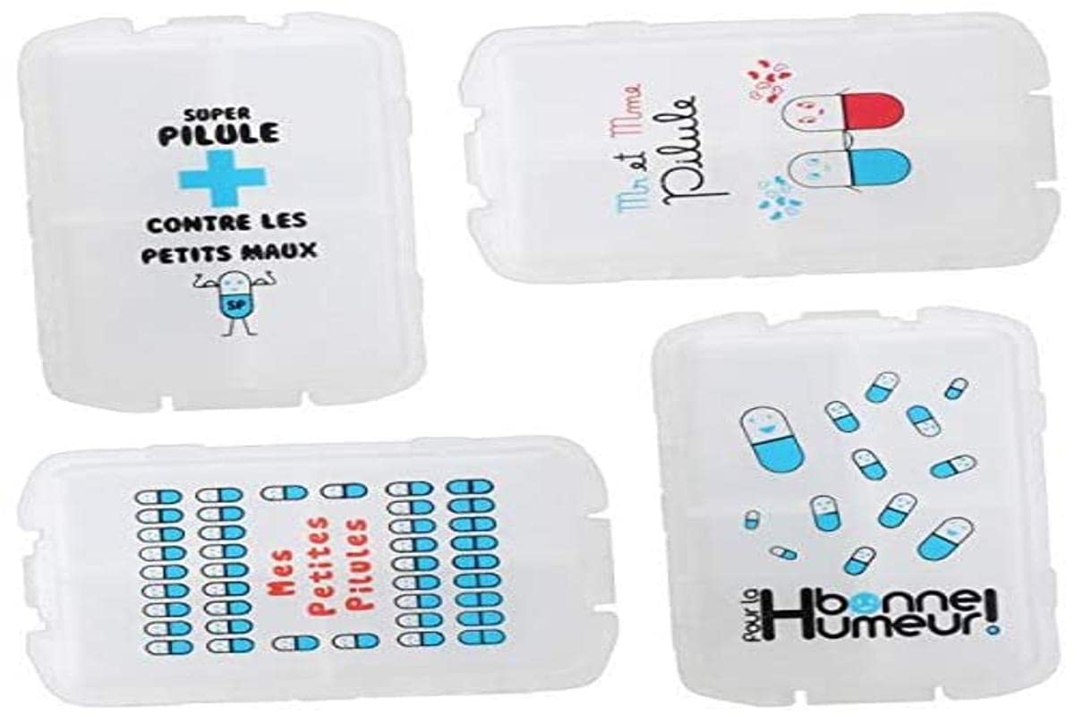 sensly Pastillero Caja para pilule Transparente Varios Compartimento con Tapa, 10 x 7 x 3 cm, diseño Aleatorio