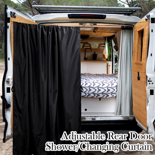 Image of Fanfanwin 7x6 ft Black Large Van Curtains Camper Car Rear Door Shower Curtains with Magnetic Hooks Adjustable Outdoor Shower Double Layer Changing Car Cover Truck Travelling