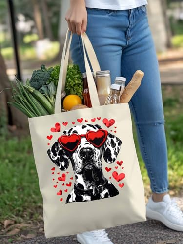 Canvas Tote Bag Red Love Heart Dog Reusable Grocery Shopping Bag,Shoulder Tote Bags for Women Vacation Travel Work Gym4