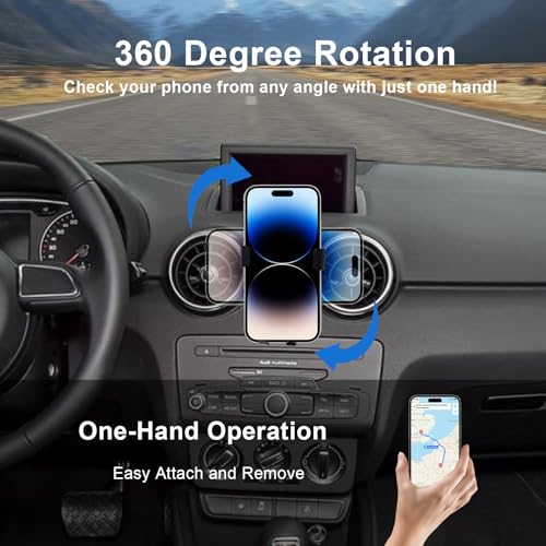 MICMXMO Car Phone Holder for Audi A1 2010-2018, Mobile Phone Automobile Cradles for Car Air Vents, Rotatable Accessories Hands Free Smartphone Phone Car Mount for iPhone 17 16 15 14 13 12 11, Black - Image 7