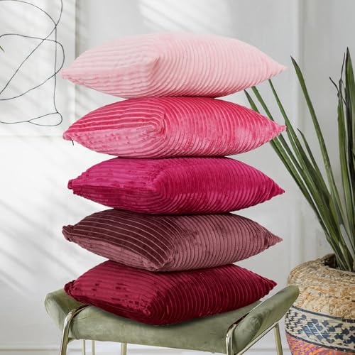 Image of RD TREND Cushion Cover Set of 5, Decorative Sofa Living Room Home Square Cushion Covers 24 Inch x 24 Inch, Aesthetic Corduroy Striped Double Sided (Multicolor-2, Pack of 5)