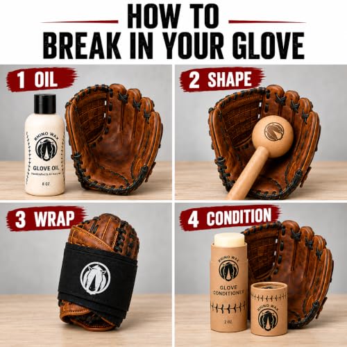 Rhino Wax Baseball Glove Break-in Kit: Oil, Glove Conditioner, Mallet, Wrap - image 3