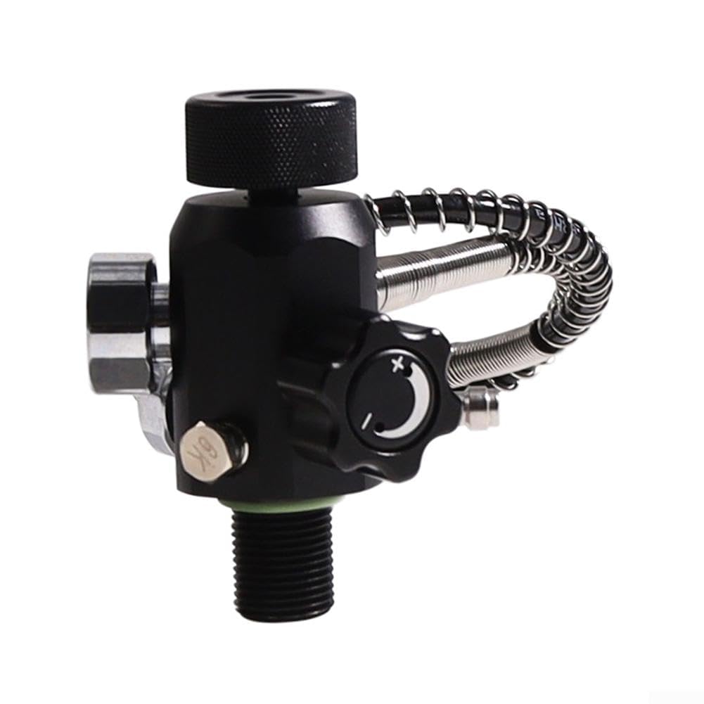 Válvula de cilindro de buceo de doble calibre 18 mm 1,5 DIN con manguera de resorte de 24 pulgadas nominal a presión de trabajo de 630 bar para aplicaciones de pistola de aire y cobertura