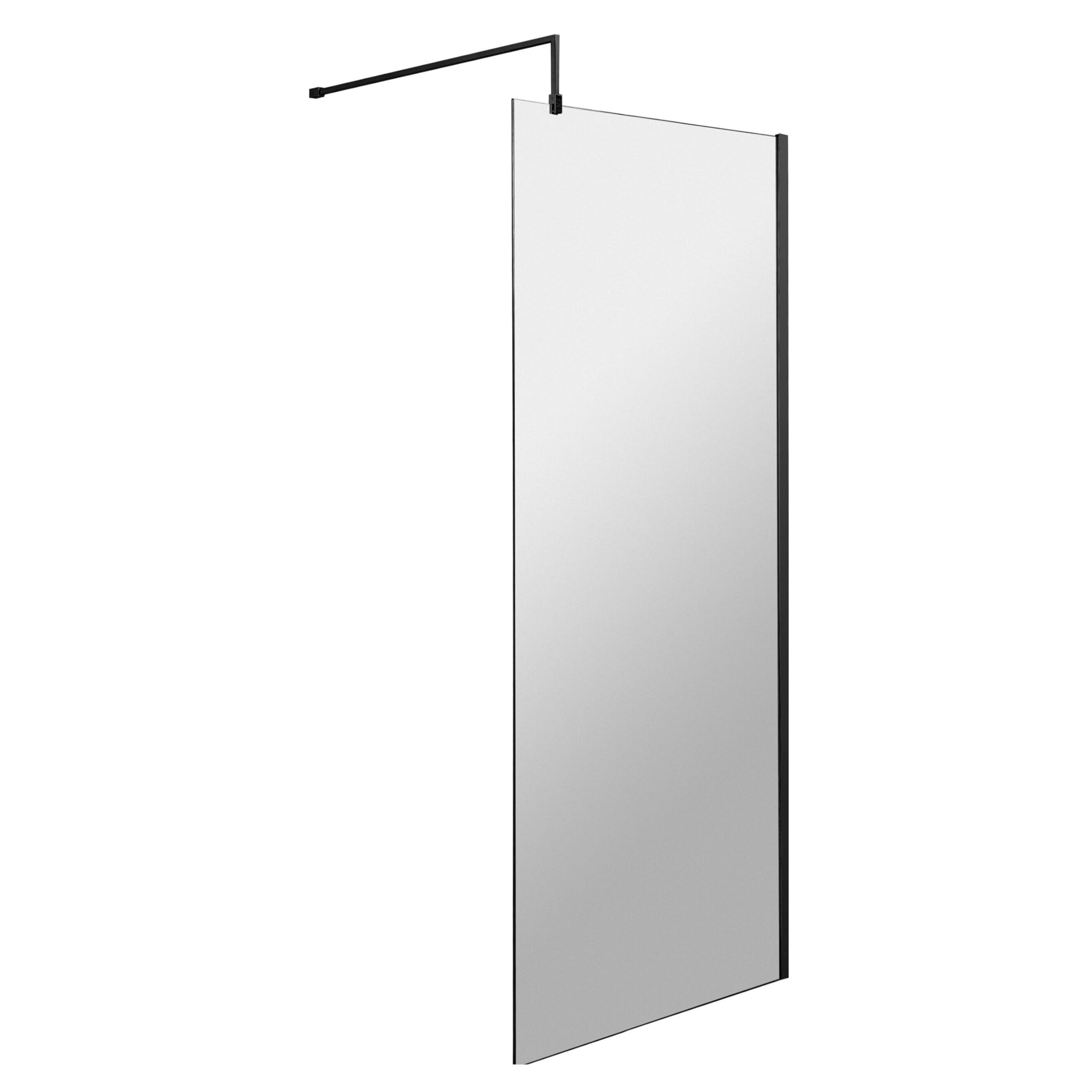 Balterley Wetroom Shower Screen with Support Bar, Glass Shower Screen for Wet Room and Bathroom, 8mm Toughened Safety Glass Screens, Reversible Wetroom Screens - 700 x 1850mm (Black)