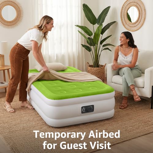 Image of YENING Size Air Mattress with Built in Pump Raised Double Blow up Bed Inflatable Camping Airbed Electric 18 Inch Tall (Twin, Twin)