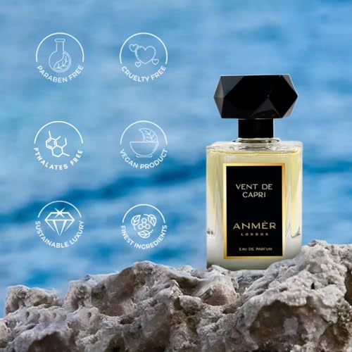 Image of LONDON Vent De Capri Eau De Parfum 50 ml | Long Lasting Luxury Unisex Perfume Spray for Men & Women | Fresh Marine Aquatic Ozonic Fragrance with Vetiver, Moss & Leather