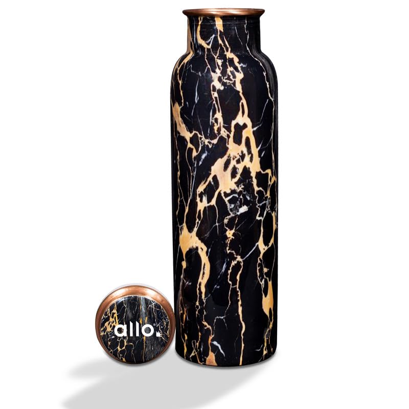 Image of Allo Pure Copper Water Bottle 1 Litre Copper Bottle | Alkaline and Anti Oxidant | 100% Leak Proof, Office, Gym Bottle, Modern Tamba Bottle for Adults, Best Gift for Diwali (Black Natural Marble)