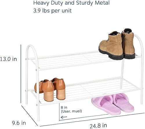 Miniatura 3 de Zapatero simple para dormitorio universitario, almacenamiento de zapatos de metal de alambre blanco resistente de 2 niveles, mini organizador