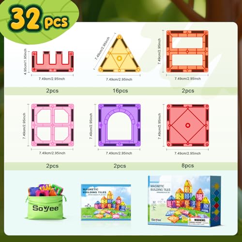 Soyee Magnetic Tiles Toddler Toys Magnetic Building Blocks for Kids Ages 3-12 STEM Educational Toys for Girls & Boys Sensory Toys for Kids with Autism Classroom Must Haves - Image 5