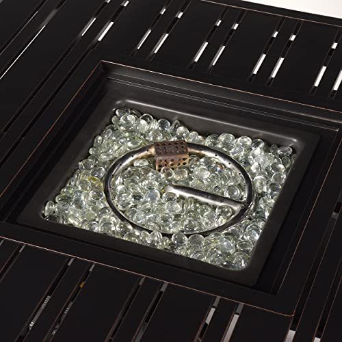 Image of Oakland Living Square 32 in. x 32 in. Aluminum Propane Fire Pit Table with Glass Beads, Two Covers, Lid, 37,000 BTUs in Copper Finish