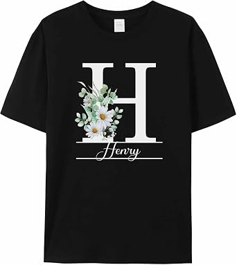 Mens T-Shirt, Letter Custom H Short Sleeve Crewneck Casual Tee Shirts