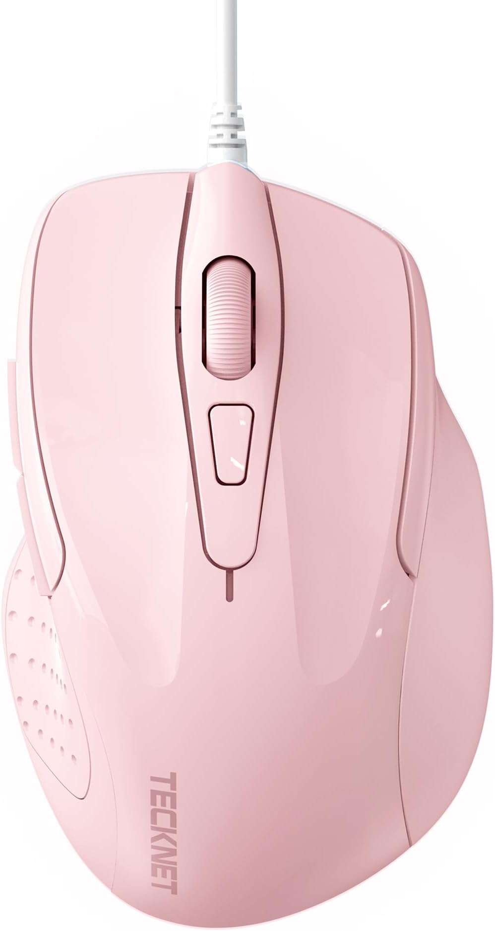TECKNET USB Wired Mouse 6 Button Cord Mouse with 4 Adjustable DPI Optical Computer Mouse Ergonomic Design 5 Feet Cord for Laptop, Chromebook, PC Desktop, Mac Notebook, Pink