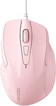 TECKNET USB Wired Mouse 6 Button Cord Mouse with 4 Adjustable DPI Optical Computer Mouse Ergonomic Design 5 Feet Cord for Laptop, Chromebook, PC Desktop, Mac Notebook, Pink