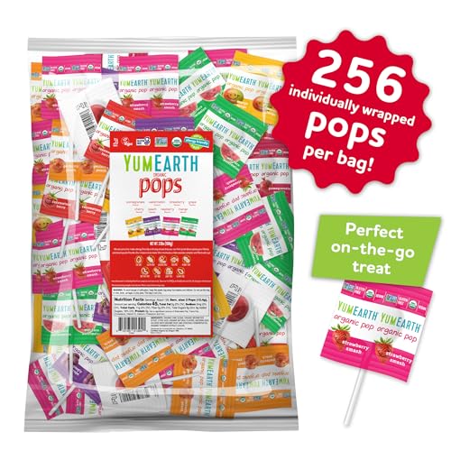 Image of YumEarth Organic Pops Variety Pack, 250 Fruit Flavored Favorites Lollipops, Allergy Friendly, Gluten Free, Non-GMO, Vegan, No Artificial Dyes