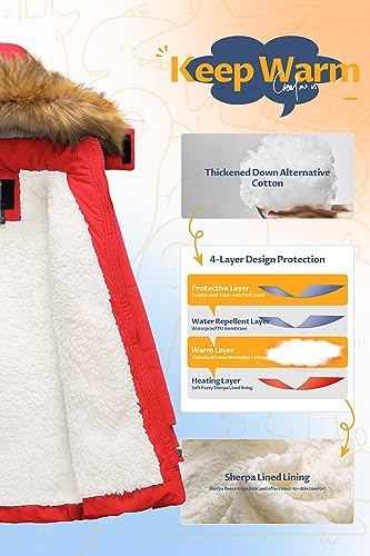 Image of CREATMO US Boy's Sherpa Long Parka Winter Coat Thicken Water Repellent Puffer Jacket With Removable Faux Fur Hood