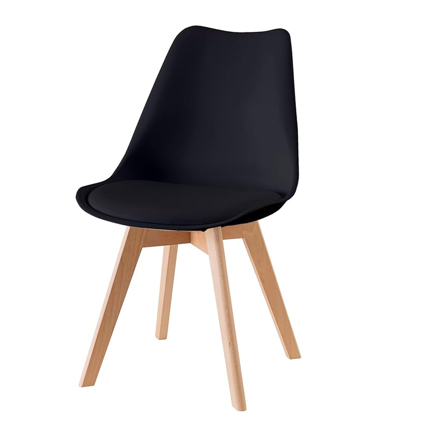 Baroni Home Sedia da Pranzo o Ufficio con Gambe in Legno, Sedia Ergonomica con Cuscino Integrato 57X48X79 cm (1, Nero)