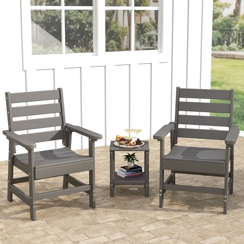 GREENVINES 3 Pieces Patio Furniture Set | Outdoor Bistro Sets for 2 | HDPE Plastic | Chairs and Side Table | for Conversation | All Weather | Balcony