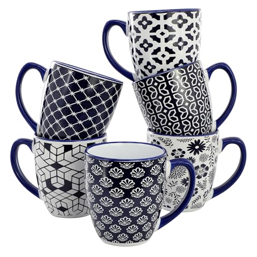 Set de 6 mugs de cerámica 16 oz diseño azul y blanco miniatura 1