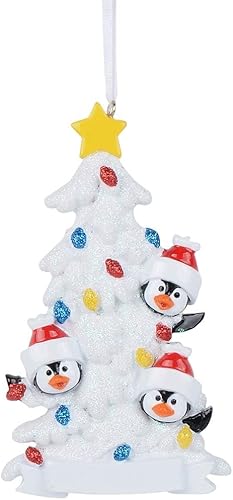 Adorno de Navidad personalizado de familia de 3 pingüinos, lindo adorno familiar de pingüinos, adorno de árbol de Navidad blanco de poliresina,